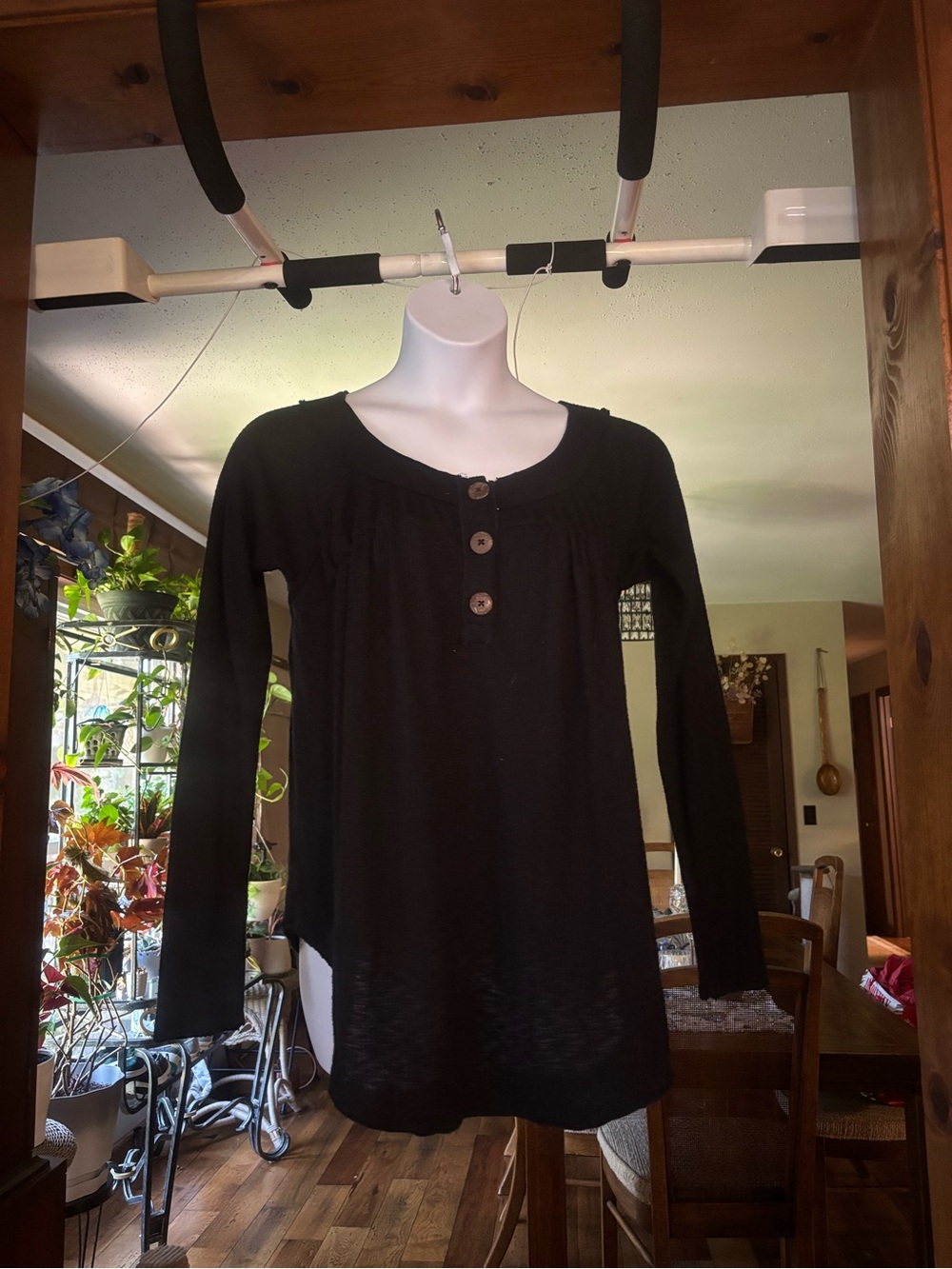 We The Free Black Long-Sleeve Henley Top - Classic Women's Shirt Size Medium